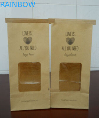 De bruine Duidelijke Venster Aangepaste Document Band van het Zakkentin voor Voedsel Verpakking