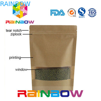 Bruine Kraftpapier-Document Aangepaste Document de Ritssluitings Droge Voedsel van Zakkendoypack Verpakkingszak met Venster