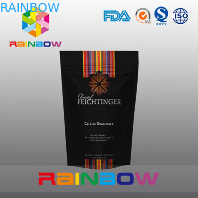 Zwarte Tribune op de Plastic Bonen van de Aluminiumfoliekoffie of Gemalen Zak met Klep en Ritssluiting