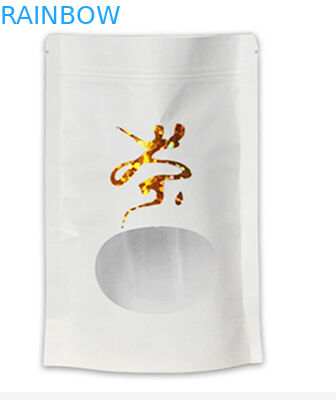 Vlakke het document van bodem witte kraftpapier tribune op zak met mylar ritssluitingsritssluiting en venster