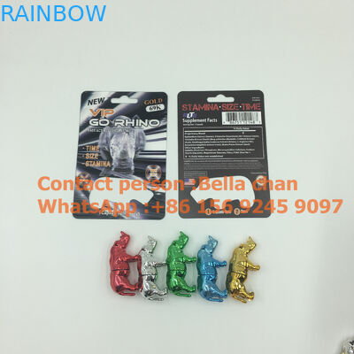 Speelgoed van de de pillenrinoceros van het Shinny het Zilveren/Gouden geslacht voor Go Rinoceros verpakking, de vormflessen van de Metaalrinoceros