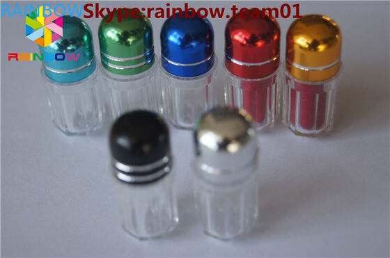 sekspil fles met ringkap/ capsulevormige container opslagcapsule Helder zeshoekig plastic container met blauwe cap