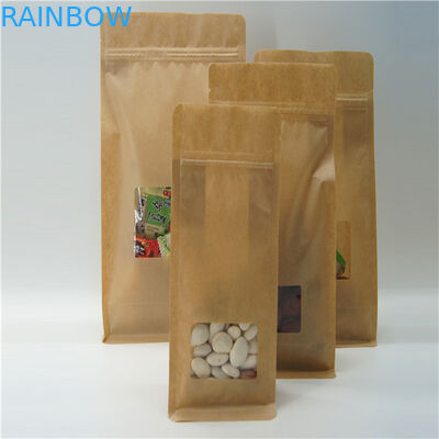 Vierkante Bruine Kraftpapier-Document Zak met Duidelijk Venster, de Zak van de Ritssluitingskoffie