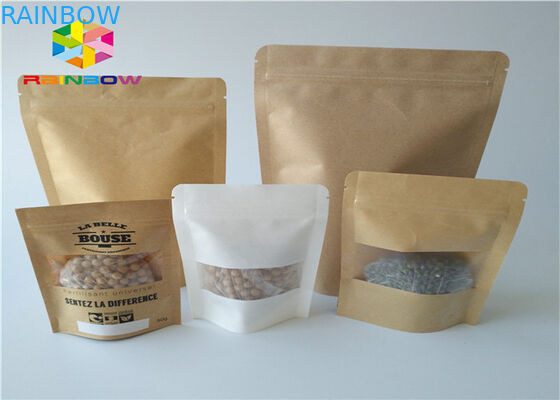 Aangepaste gedrukte kraftpapier-document ritssluitingstribune op schokkerige de snack plastic verpakkende zak van het zakrundvlees met duidelijk venster