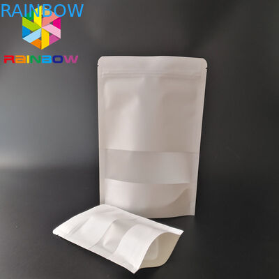 Witte Doypack Snack Bag Verpakking Kraftpapier Materiaal Met Doorzichtig Venster / Zipper