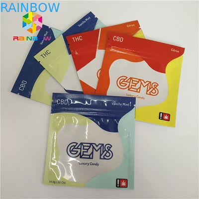 Verzegelde Partij drie drukte Plastic Zakken Kleverige Suikergoed Verpakking Aangepast met Ritssluiting