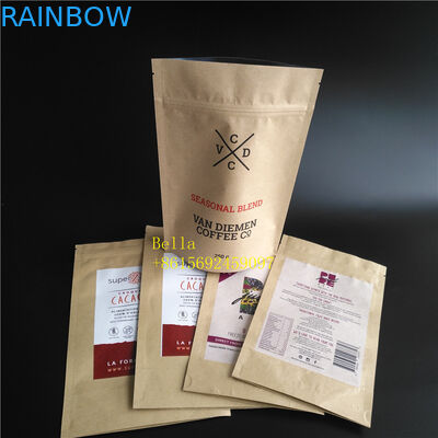 Bladembleem Gedrukte Theezakjes die Bruine Kraftpapier-Document Ritssluitingszak met Duidelijk Venster verpakken