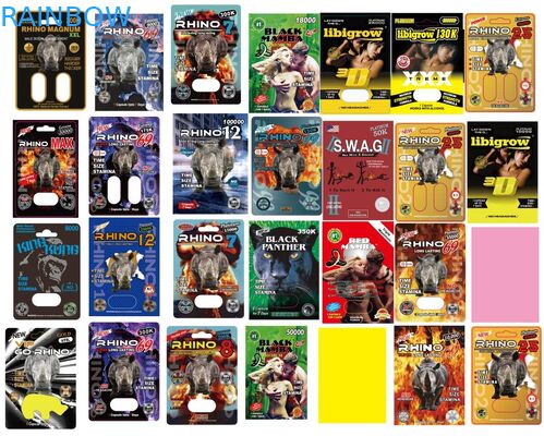 Douane Gedrukte Blaardocument Kaartenlangsligger XXX het Roze Hete Stempelen voor Mannelijke Verhogingscapsule