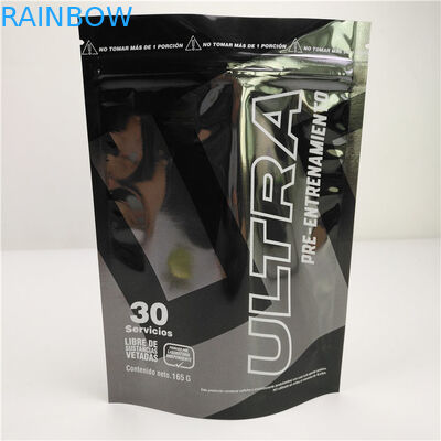 Het glanzende Zwarte Plastic Bevindende Zak Aangepaste Embleem van Aluminiumfoliemylar