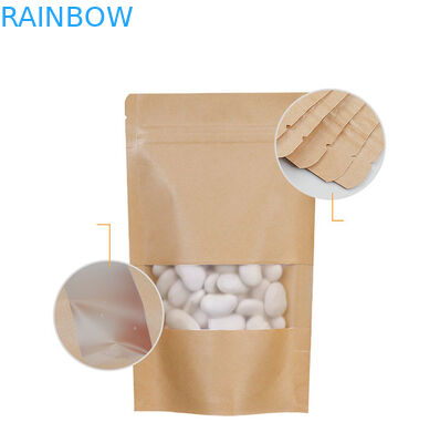 Bruine Kraftpapier-Document Ritssluitings Biologisch afbreekbare Tribune op Zak met Venster