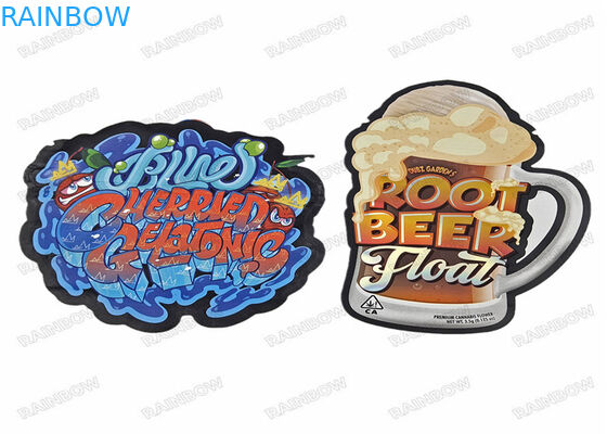 Op maat bedrukt plastic kindveilig ontwerp Stand-up holografische 3,5 g onregelmatige speciaal gevormde rits Gestanst Mylar-tassen