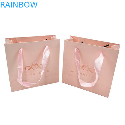 Custom Print Logo Elegante witte zwarte papieren geschenkzakken Luxe kleding boetiek papieren winkeltas met lint handvat