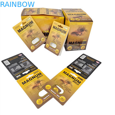 Op maat gedrukt Warm verkoop Verbetering Neushoornpillen Verpakking voor mannen Voorraad Display Paper Doos Papierkaarten