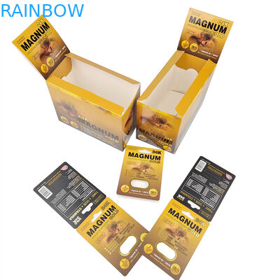 Op maat gedrukt Warm verkoop Verbetering Neushoornpillen Verpakking voor mannen Voorraad Display Paper Doos Papierkaarten