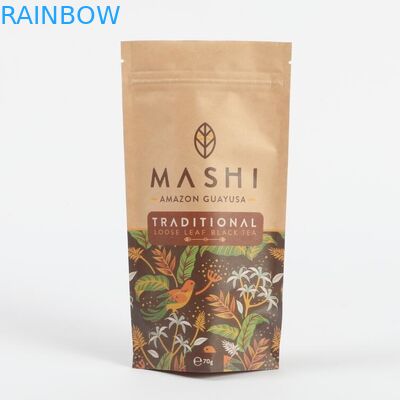 Biologisch afbreekbaar Kraftpapier op maat Stand Up Zip Lock Packaging Bags voor thee en koffiepoeder
