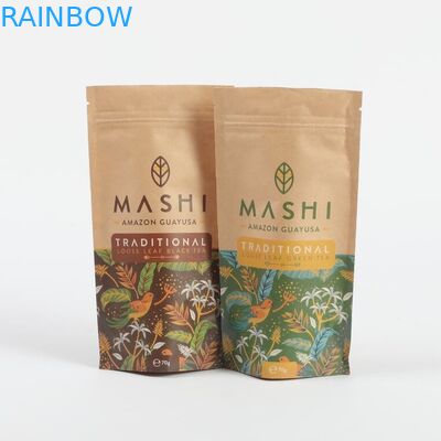 Biologisch afbreekbaar Kraftpapier op maat Stand Up Zip Lock Packaging Bags voor thee en koffiepoeder