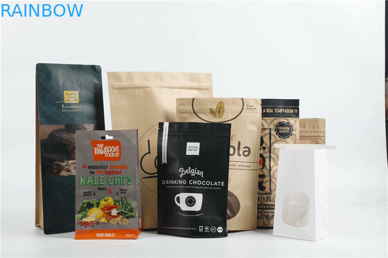 Geprinte kraftpapierverpakkingszakken met platte bodem koffiezakjes met ontgasventiel