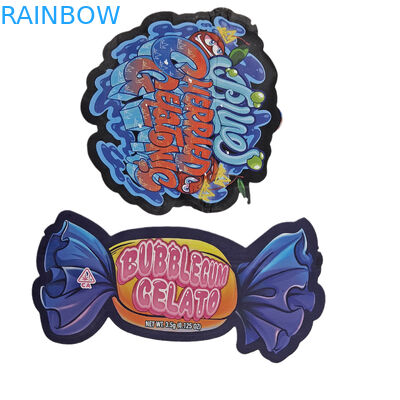 Onregelmatige vorm verpakkingszakken Holografische folie die cut zakken Speciale vorm Ziplock Plastic Mylar 3.5g die cut zakken