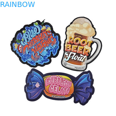 Op maat gedrukt zacht aanraak Holograaf Die Cut Onregelmatige speciale vorm Plastic Zipper Mylar Food Packaging Bag