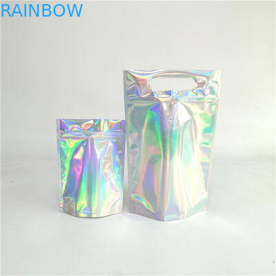 Gepersonaliseerde logo Zip Lock Bags Flat Holographic Film Mini Mylar Driezijdige zegel