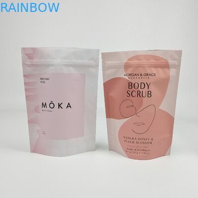 Hoogwaardige body scrub gedrukte verpakkingszakken plastic aluminium folie aangepaste rits opstaande zakken voor badzout