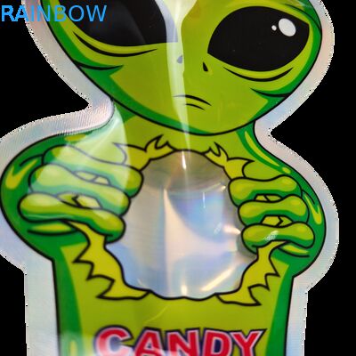 Soft Touch Holographic Mylar Bags met Zipper voor Candy Herb Dry Flower Gummy Biscuit Sugar Kinderwaardige verpakking