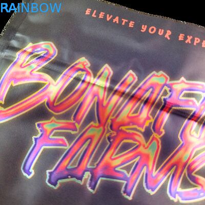 Soft Touch Holographic Mylar Bags met Zipper voor Candy Herb Dry Flower Gummy Biscuit Sugar Kinderwaardige verpakking