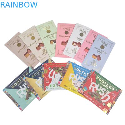 Eetbare aluminiumfolie sachet achterkant seal kleine plastic mylar havermout chocolade energiereep koekje snack snoep verpakkingszak