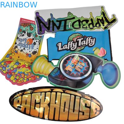 Hersluitbare ritssluiting Holografische Vorm Gestanst Mylar Zakken Aluminiumfolie Heat Seal Gestanste Onregelmatige Zakjes Voor Paddenstoel Gummies