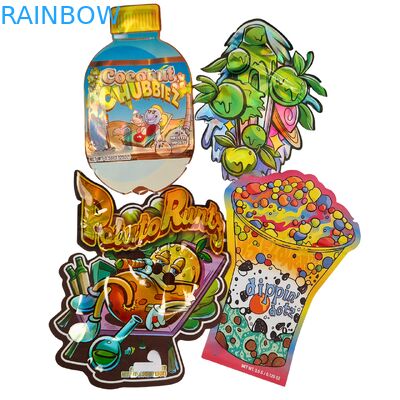 Warm te koop Glanzende Die Cut Mylar Bag Met Zipper Eetbare Geurvast 3.5 7g 14g 28g Champignon Gummies Custom Printing Plastic Bag
