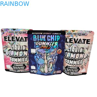 Die Cut Cali 3.5g 7g 14g 28g Mylar Zakken voor Gummies Kauwgom Holografisch Geurvrij Ziplock Zakken