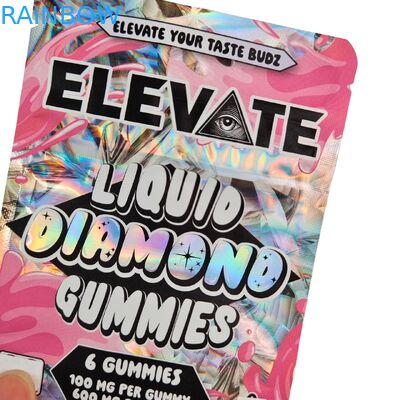 Die Cut Cali 3.5g 7g 14g 28g Mylar Zakken voor Gummies Kauwgom Holografisch Geurvrij Ziplock Zakken