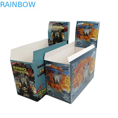 Groothandel Custom Rhino 100k 150k 200k Capsule Verbetering Pillen Geneeskunde 3d Verpakkingskaart met papier display box