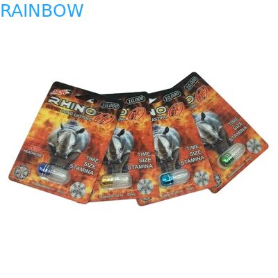 Groothandel Custom Rhino 100k 150k 200k Capsule Verbetering Pillen Geneeskunde 3d Verpakkingskaart met papier display box