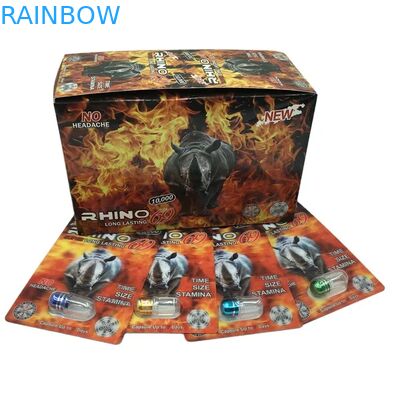 Groothandel Custom Rhino 100k 150k 200k Capsule Verbetering Pillen Geneeskunde 3d Verpakkingskaart met papier display box