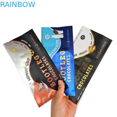 Customized Gold Stamped Back Side Sealed Stand Moisture Proof Flat Pouch Snack Energy Bar Nut Chocolate Packaging LDPE Bags