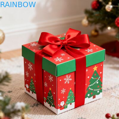 Recyclebare Biologisch Afbreekbare Kraft Rechthoekige Geschenkdozen Opvouwbare Deksel Lint UV-coating Mat Aangepaste Verjaardag Kerst Geschenkdoos