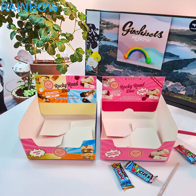 Op maat bedrukte kartonnen displaydoos met 350g dikte en hot stamping voor retail snackverpakkingen