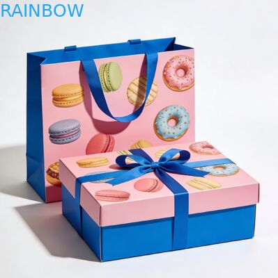 Premium Food Grade vouwbare basis en deksel doos voor cake sushi macaron desserts bakkerij cadeaubon set met papieren zak