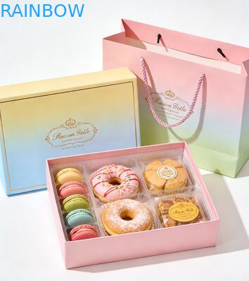 Premium Food Grade vouwbare basis en deksel doos voor cake sushi macaron desserts bakkerij cadeaubon set met papieren zak