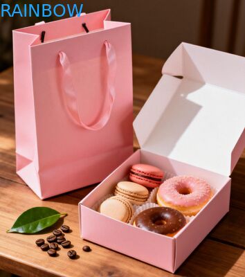 Premium Food Grade vouwbare basis en deksel doos voor cake sushi macaron desserts bakkerij cadeaubon set met papieren zak
