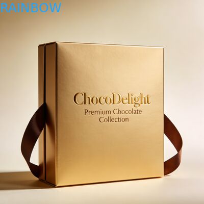 Gepersonaliseerde gouden folie gestempelde huwelijksgeschenkdoos met doorzichtig venster voor snoep en chocolade