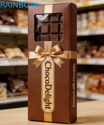 Gepersonaliseerde gouden folie gestempelde huwelijksgeschenkdoos met doorzichtig venster voor snoep en chocolade