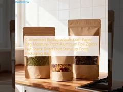Aangepaste Biologisch Afbreekbare Kraft Papieren Zak Vochtbestendige Aluminiumfolie Ziplock Noten Snack Gedroogd Fruit Stand-up Voedselverpakkingszak