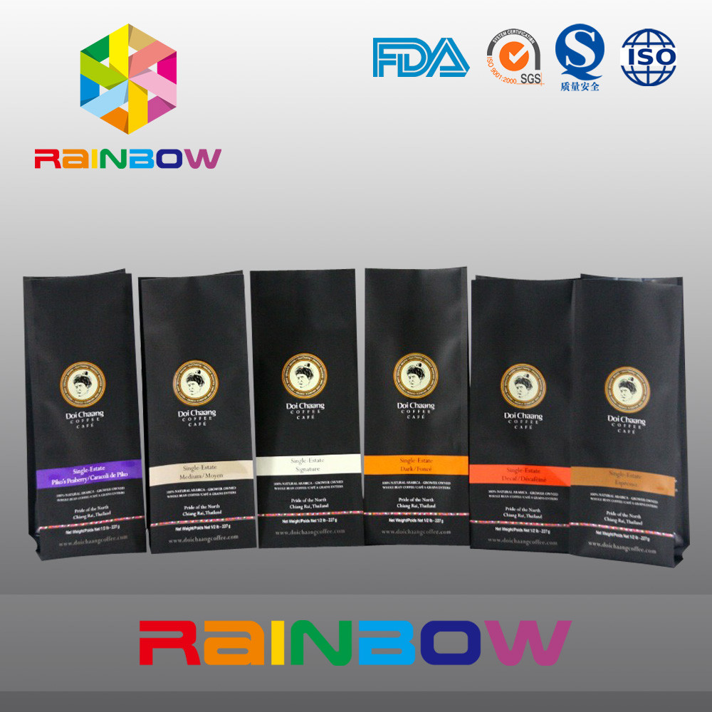 De zwarte Aangepaste Gedrukte Zakken van de Bodemhoekplaat, Plastic Koffiezak met Ritssluiting/Klep