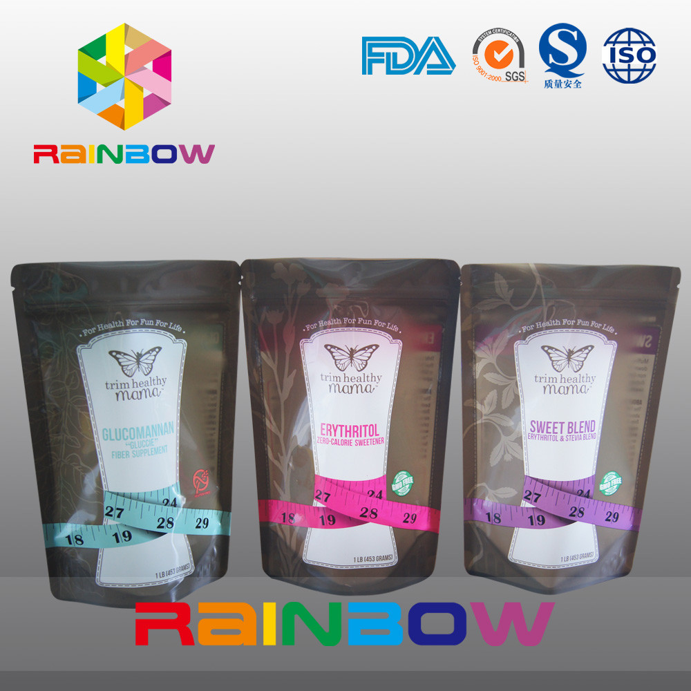 Plastic de hoekplaatzakken van de ritssluitingsbodem voor suiker/suikergoed/kruid verpakking