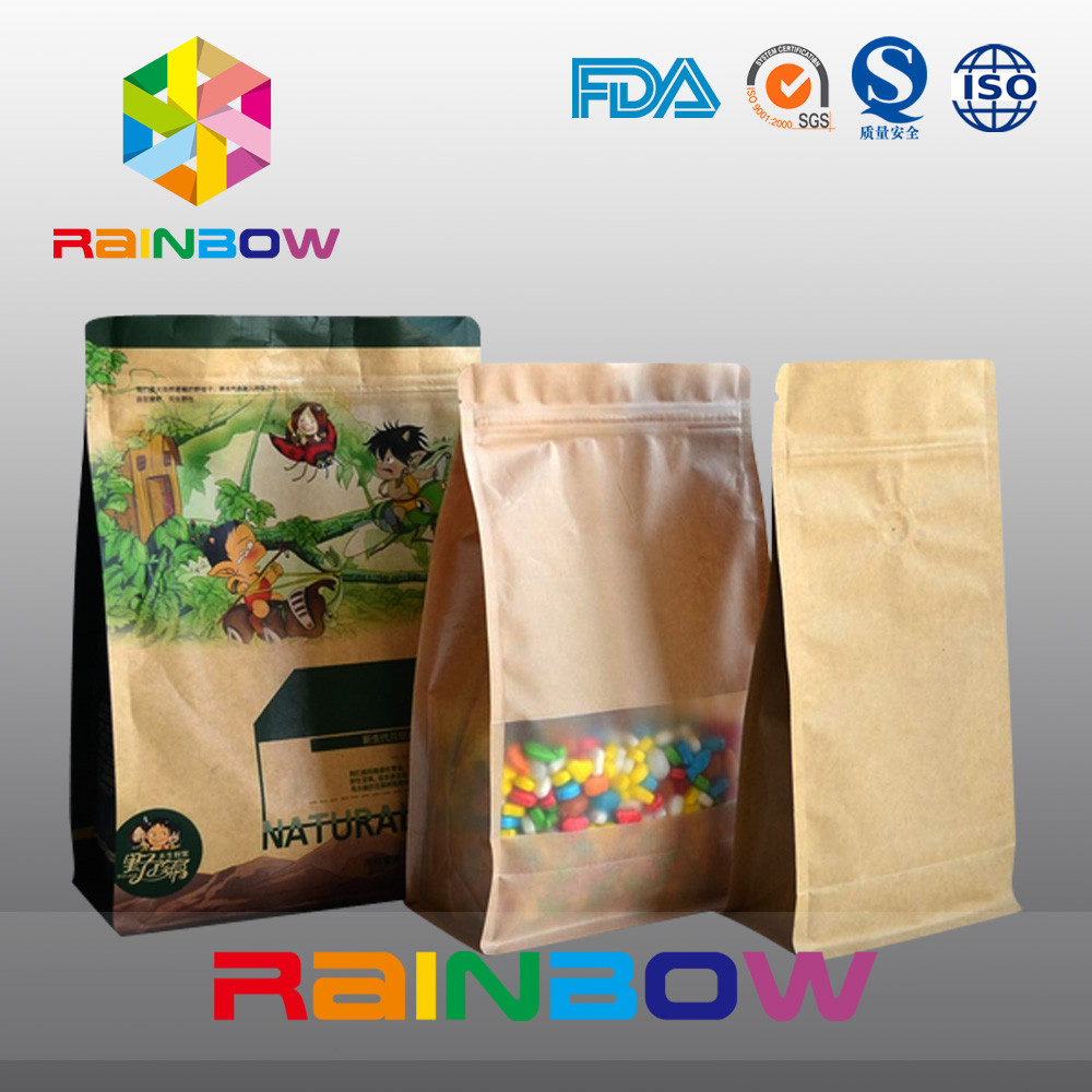 Aangepaste Tribune op Kraftpapier-Document Zak, de Vlakke Zak van Bodemguesst voor Droog Voedsel/Suikergoed met Ritssluiting