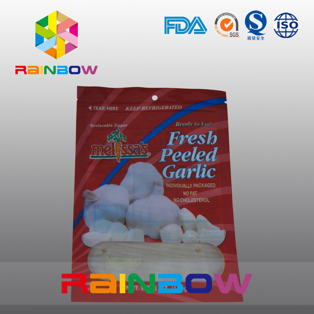 Rode en Witte Plastic het Vensterzak van Mylar met Ritssluitingsbovenkant voor Voedsel/Verse Pleeled Garllic