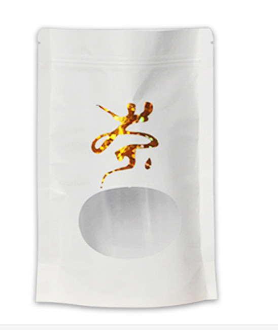 Vlakke het document van bodem witte kraftpapier tribune op zak met mylar ritssluitingsritssluiting en venster