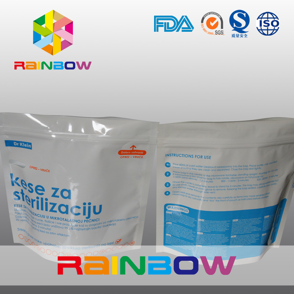 Gelamineerde Materiële standd op de Zakzak van de Microgolfsterilisator met ritssluiting voor zuigfles/ritssluitingsmicrogolfsachet